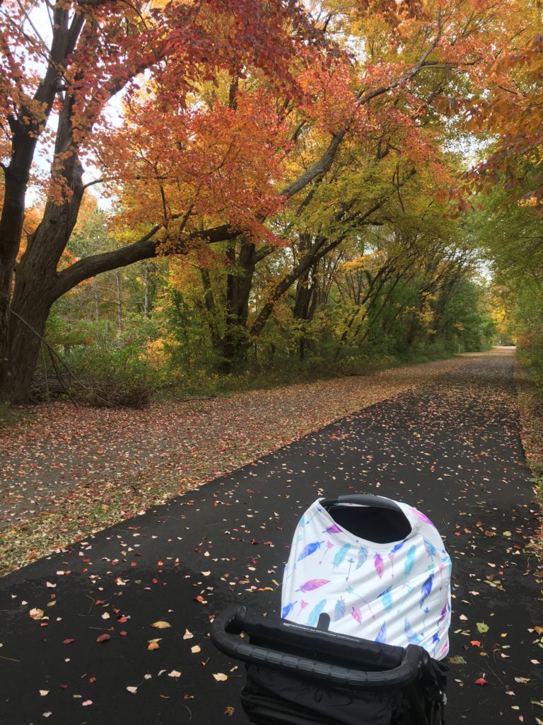 W&OD Trail, Leesburg, VA. Stroller cover. Helpful items for walks with baby. Fall.